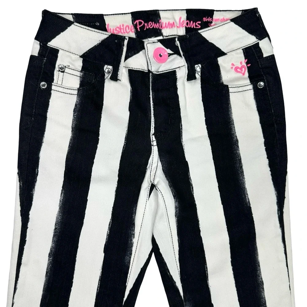 Justice‎ Black And White Stripe Jeans